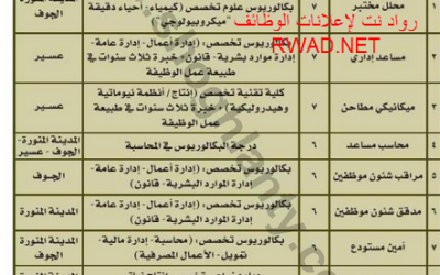 وظائف المؤسسة العامة لصوامع الغلال المدينة الجوف عسير للجامعيين من المرتبة السابعة حتى الخامسة
