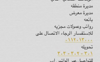 وظائف نسائية في كل المناطق مديرة منطقة ومديرة معرض وبائعة