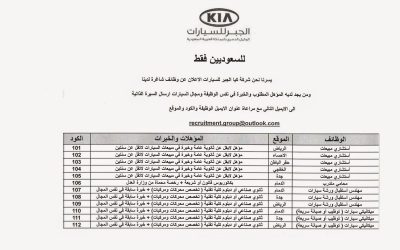 وظائف كيا الجبر في #الرياض #الاحساء #جدة #الدمام حفر الباطن #الخفجي لحملة الثانوية واعلى استشاريين مبيعات ومهندسين وميكانيكا