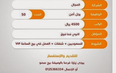وظائف في #مكة رجال امن عدد 50 وظيفة في برج الساعة – وظائف في مكة 1436