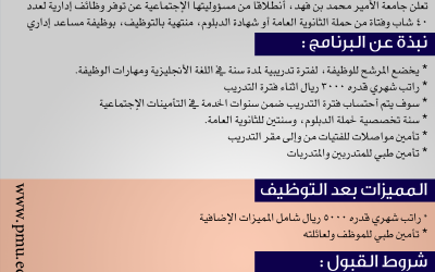 تدريب منتهي بالتوظيف في جامعة الامير محمد بن فهد للنساء والرجال مكافأة 3000 راتب 5000 ريال