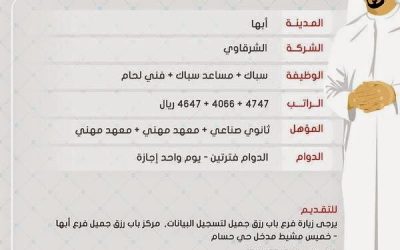 وظائف في #ابها لخريجي المعهد المهني والثانوية الصناعية في مجال السباكة واللحام