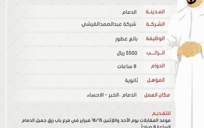 وظائف في #الدمام بائعين عطور رواتب 5500 ريال في عبدالصمد القرشي