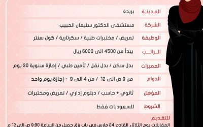 وظائف نسائية في #بريدة تمريض مختبرات طبية سكرتاريه وكول سنتر