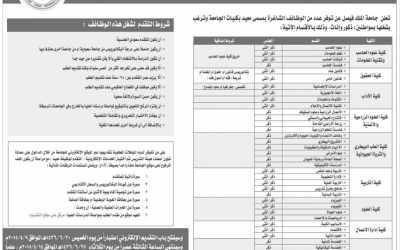 جامعة الملك فيصل وظائف معيدين نسائية ورجالية في غالبية التخصصات