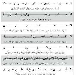 وظائف في #الدمام  #مهندسين ومحاسبين وتسويق وفنيين كهرباء وصيانة ألات ومدخل بيانات ومحصل ديون  وحراس