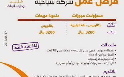 وظائف نسائيه في #مكة مسؤولات حجوزات ومندوبات مبيعات