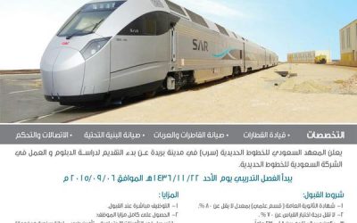 المعهد السعودي للخطوط الحديدية سرب التقديم لحملة الثانوية العامة مكافأة 2000 ريال راتب 7000 ريال
