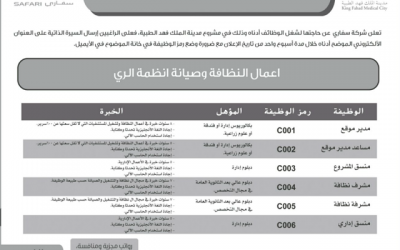 شركة سفاري مدير موقع ومساعد ومنسق مشروع ومشرف نظافة ومنسق إداري