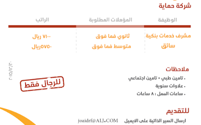 وظائف مشرف خدمات بنكية في #الرياض وسائق رواتب 5750 حتى 7100 ريال