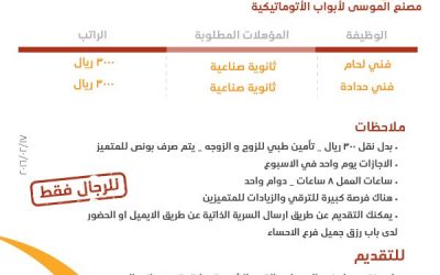 وظائف فنيين لحام وحدادة في #الاحساء في مصنع الموسى