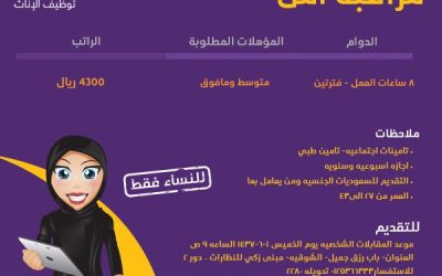 وظائف نسائيه في #مكة مراقبة أمن راتب 4300 ريال