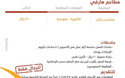 مطاعم هرفي #الرياض وظائف محاسبين زبائن رواتب 5000 ريال