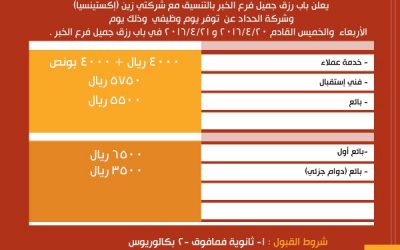 وظائف في #الخبر في شركة زين وشركة الحداد خدمة عملاء واستقبال وبائعين