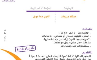 وظائف في #الرياض ممثلة مبيعات راتب حتى 4600 ريال