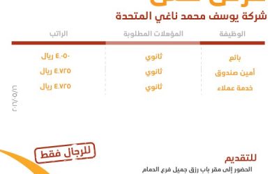 شركة يوسف ناغي وظائف بائعين وامين صندوق وخدمة عملاء في #الدمام رواتب حتى 4725 ريال