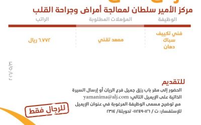 مركز لامير سلطان وظائف فنيين تكييف وسباكه ودهان رواتب 6772 وعامل #الرياض