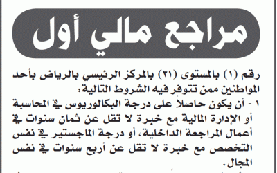 المؤسسة العامة للتقاعد وظيفة مراجع مالي اول بكالوريوس في المحاسبة