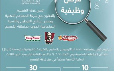 غرفة #القصيم تطرح وظائف للجامعيين والثانوي والكفاءة المتوسطة