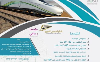 تدريب منتهي بالتوظيف في قطار الحرمين لخريجي الثانوية