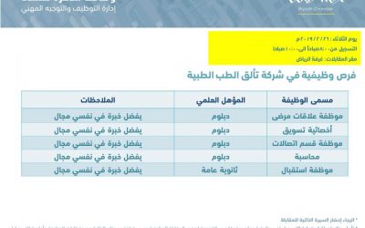 شركة تألق الطب الطبية وظائف نسائية لخريجات الدبلوم والثانوية في عدة تخصصات