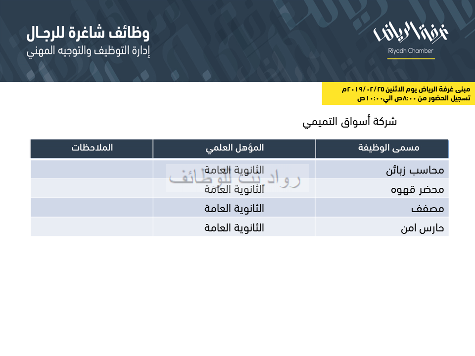 وظائف في اسواق التمييم في الرياض محاسب زبائن  ومصفف وأمن