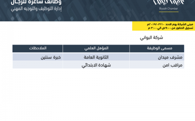 وظائف في الرياض مشرف ميدان ومراقب امن