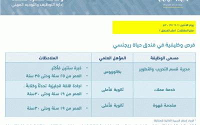 فندق حياة ريجنسي وظائف نسائية لخريجات البكالوريوس والثانوية