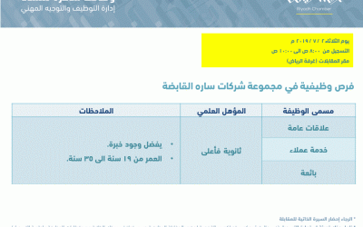 مجموعة سارة القابضة وظائف نسائية لخريجات الثانوية العامة