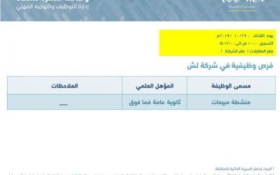 شركة لش وظائف نسائية في الرياض منشطة مبيعات