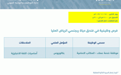 وظائف نسائية فندق حياة ريجنسي الرياض العليا