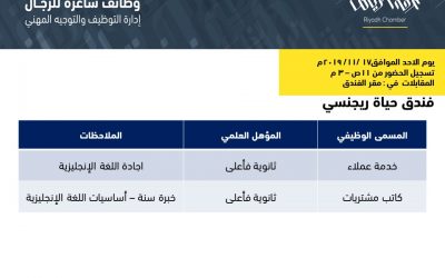 وظائف فندق حياة ريجنسي الرياض العليا وظائف خدمة عملاء وكاتب مشتريات