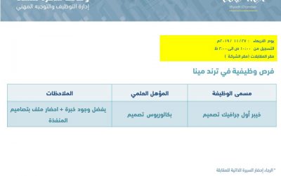شركة ترند مينا وظيفة نسائية وظيفة خبير أول تصميم جرافيك