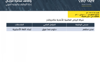 وظائف مدير مطعم في ماكدونالدز في الرياض