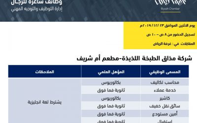 شركة مذاق الطبخة اللذيذة وظائف خدمة عملاء وكاشير واستقبال ومحاسب تكاليف