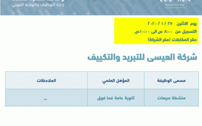 شركة العيسى للتبريد والتكييف وظائف منشطة مبيعات