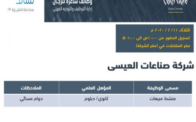 شركة صناعات العيسى وظائف منشط مبيعات