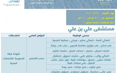 مستشفى علي بن علي وظائف صحية وإدارية