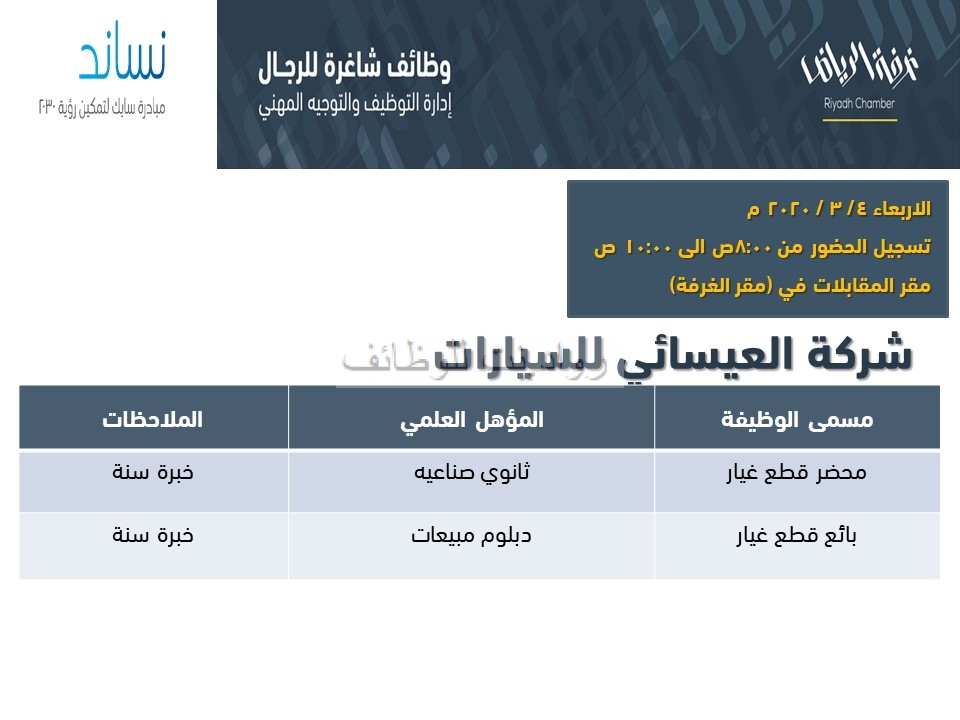 شركة العيسائي وظائف محضر قطع غيار وبائع قطع غيار في الرياض